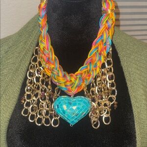 Braided Rainbow Statement Necklace with Gold Tone Accents-NWT!!